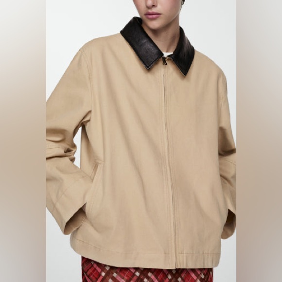 Mango Leather Collar Contrasting Jacket - Picture 3 of 3